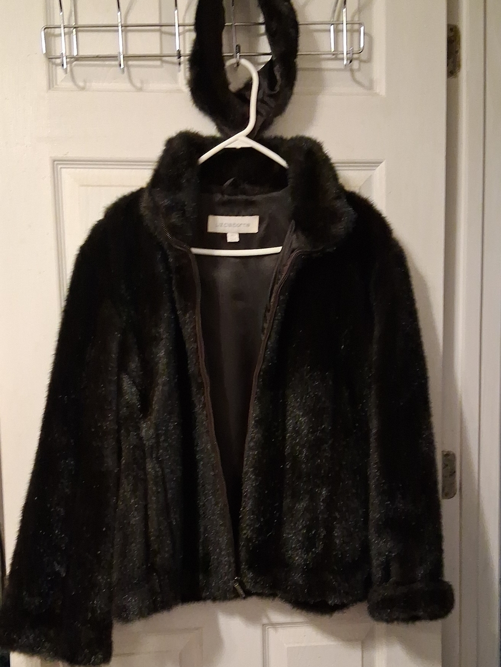Cherokee Black Faux Fur Teddy Jacket with Head Band Ear Muffs
